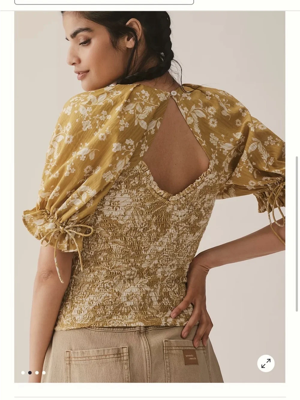 Anthropologie seersucker Smocked puff sleeve Crop Top NWT Sz XS